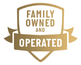 Ribbon-style badge that says “Family Owned and Operated,” highlighting Bin King's local roots and personalized service.