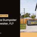Thumbnail image showing a Bin King dumpster placed in a residential driveway in Clearwater, FL, illustrating local dumpster rental prices and typical setup for homeowners.