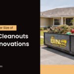 Dumpster Size Chart showing a Bin King dumpster used for home cleanouts and renovation debris in a residential driveway.