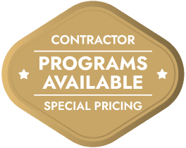 Oval gold badge that reads “Contractor Programs Available – Special Pricing,” indicating Bin King's exclusive offers for contractors.