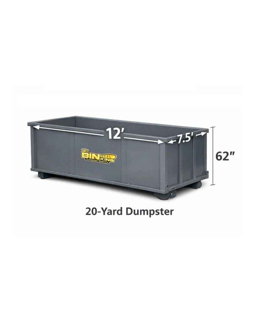 Full-sized Bin King 20-yard dumpster suited for roofing, major renovations, and large-scale cleanouts or contractor use in Pinellas County.